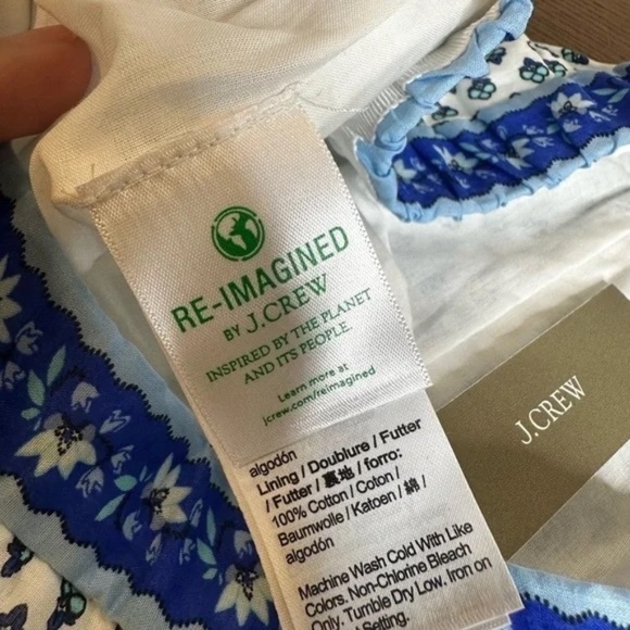 J.CREW Blue & White Block Print Lined Tiered Floral Midi Skirt Size Small - Picture 7 of 8